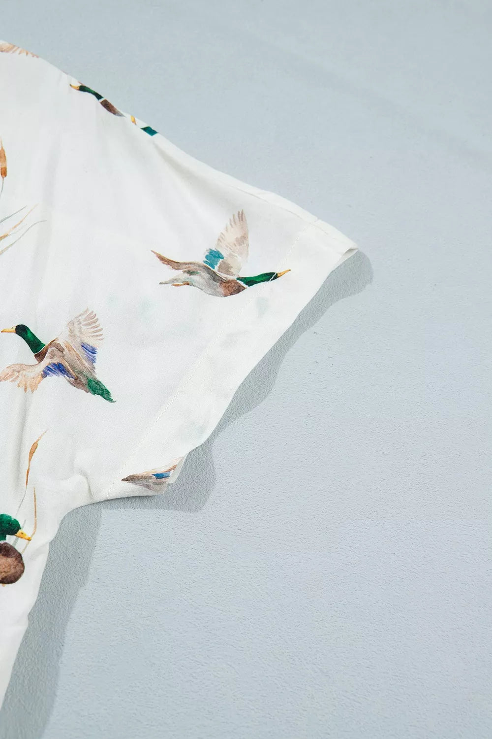 Trendsi Mallard Printed Button Flap Pocket Short Sleeve Shirt -