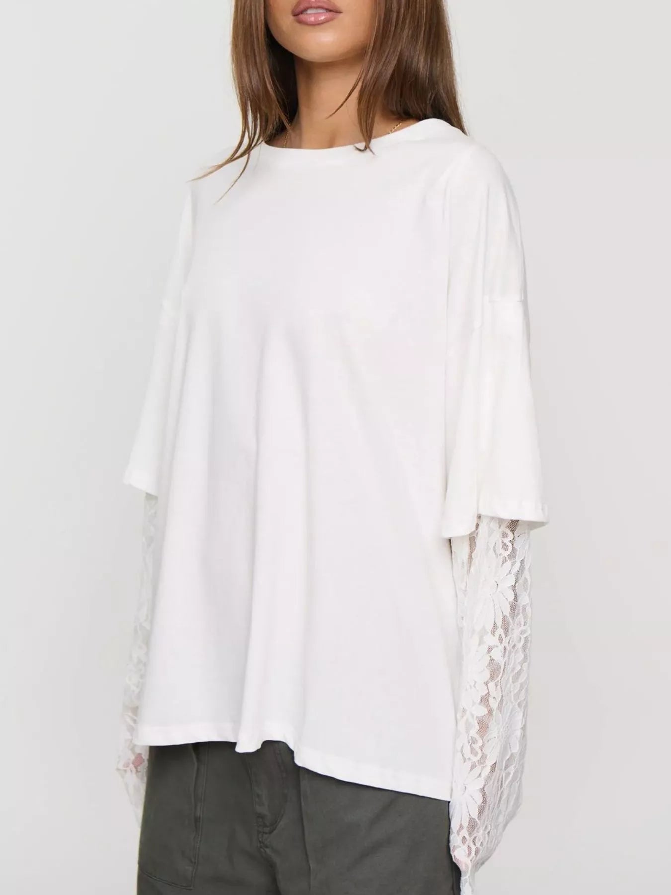 Trendsi Layered Lace-Sleeve T-Shirt -