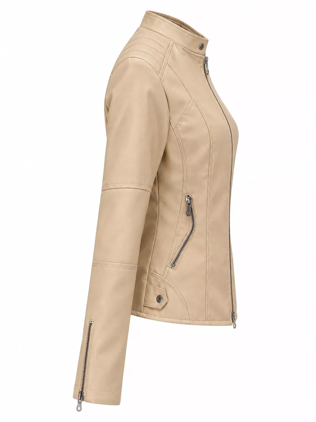 Faux-leather moto jacket, beige side