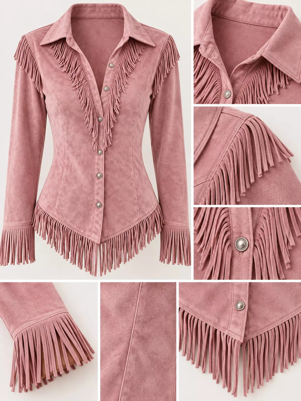 Fringe-detail shirt, pink fringe detail