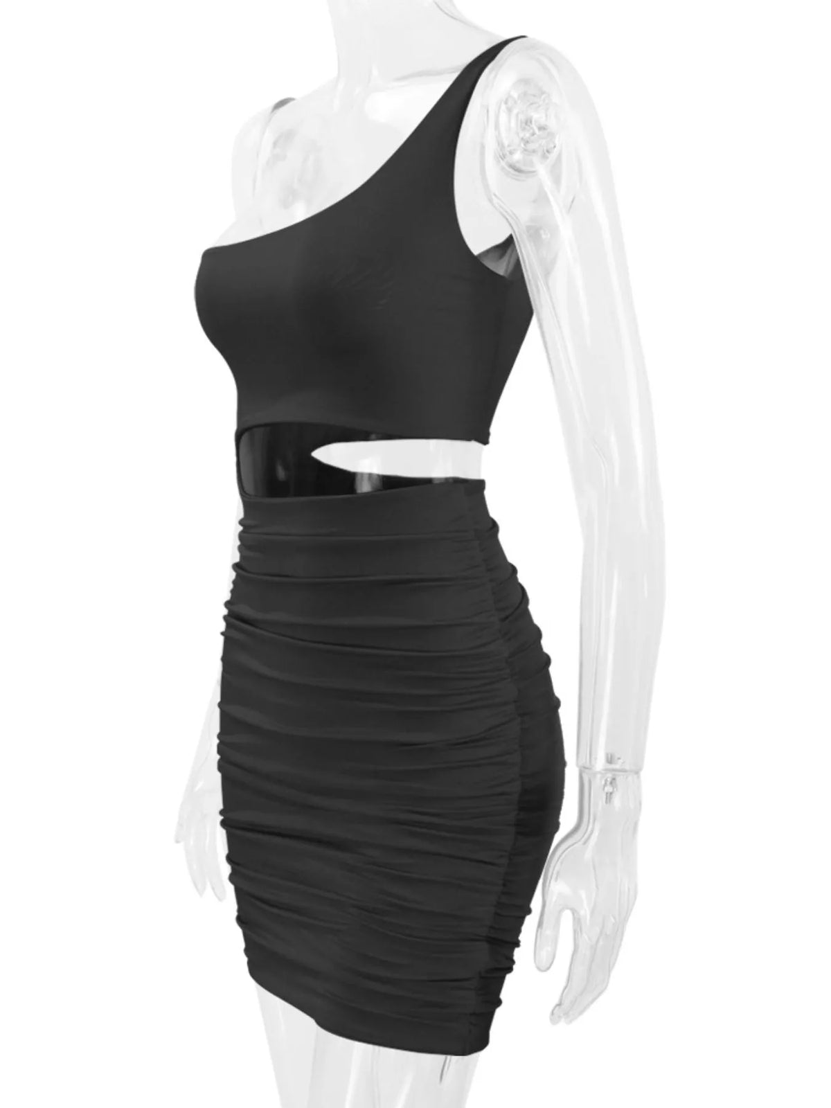One-shoulder cutout dress, black mannequin side