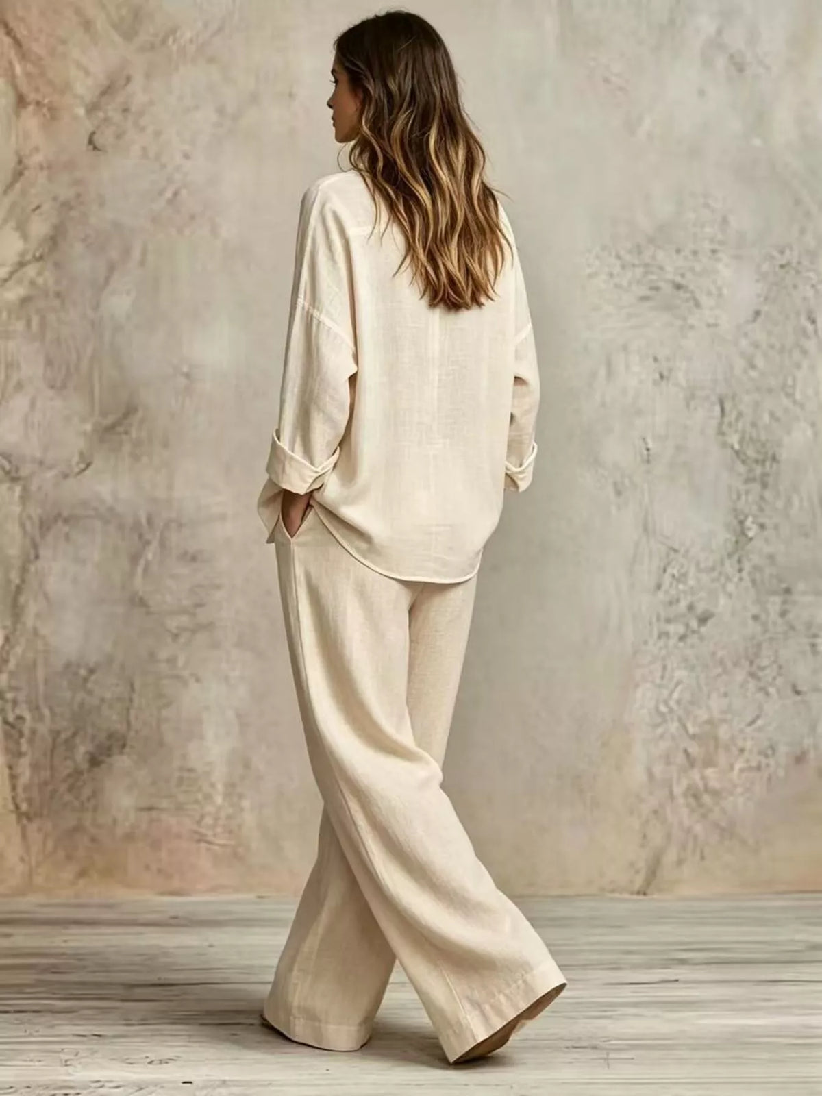 Shirt and pants set, cream set back
