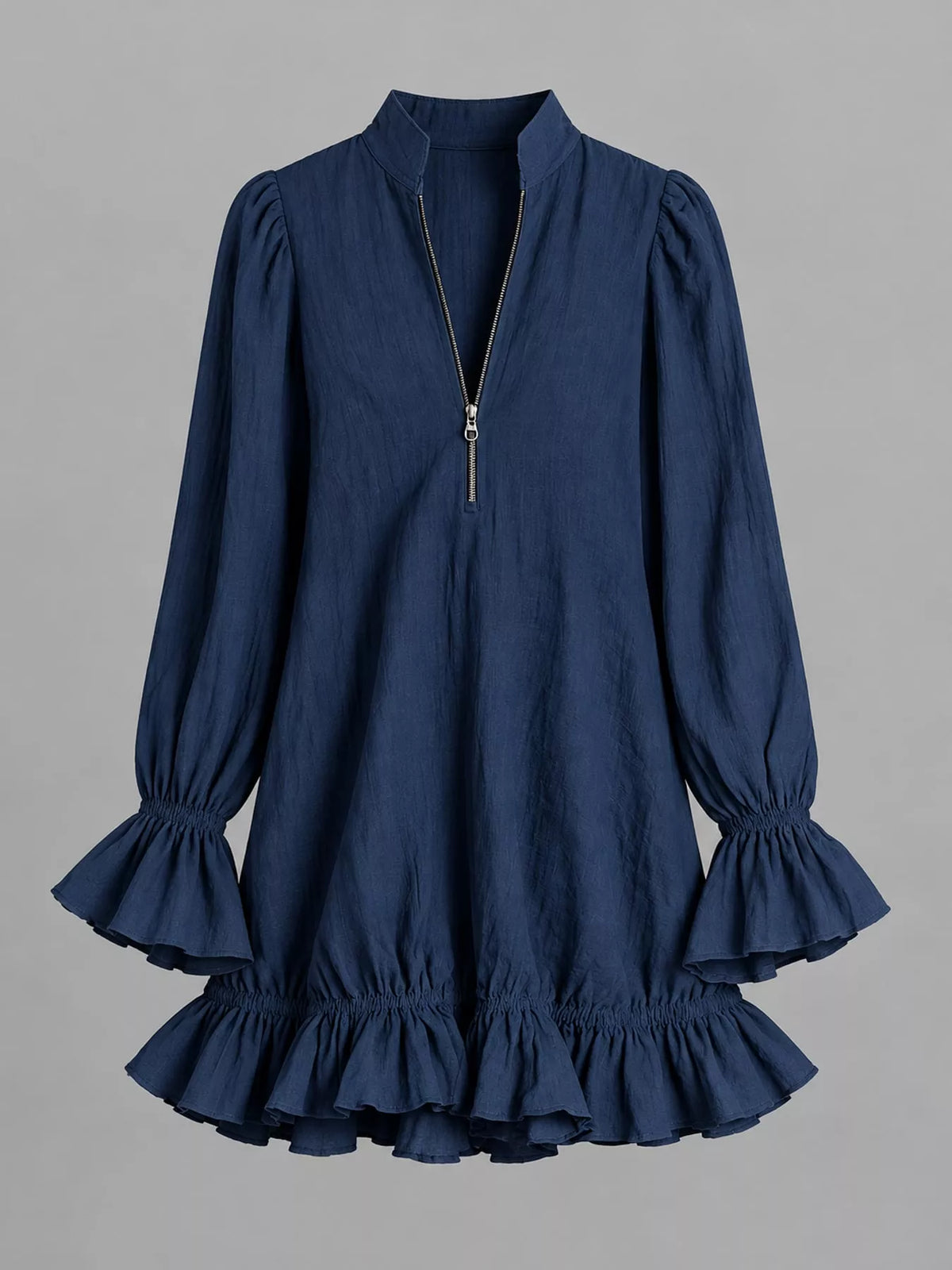 Ruffled-hem mini dress, navy flat front