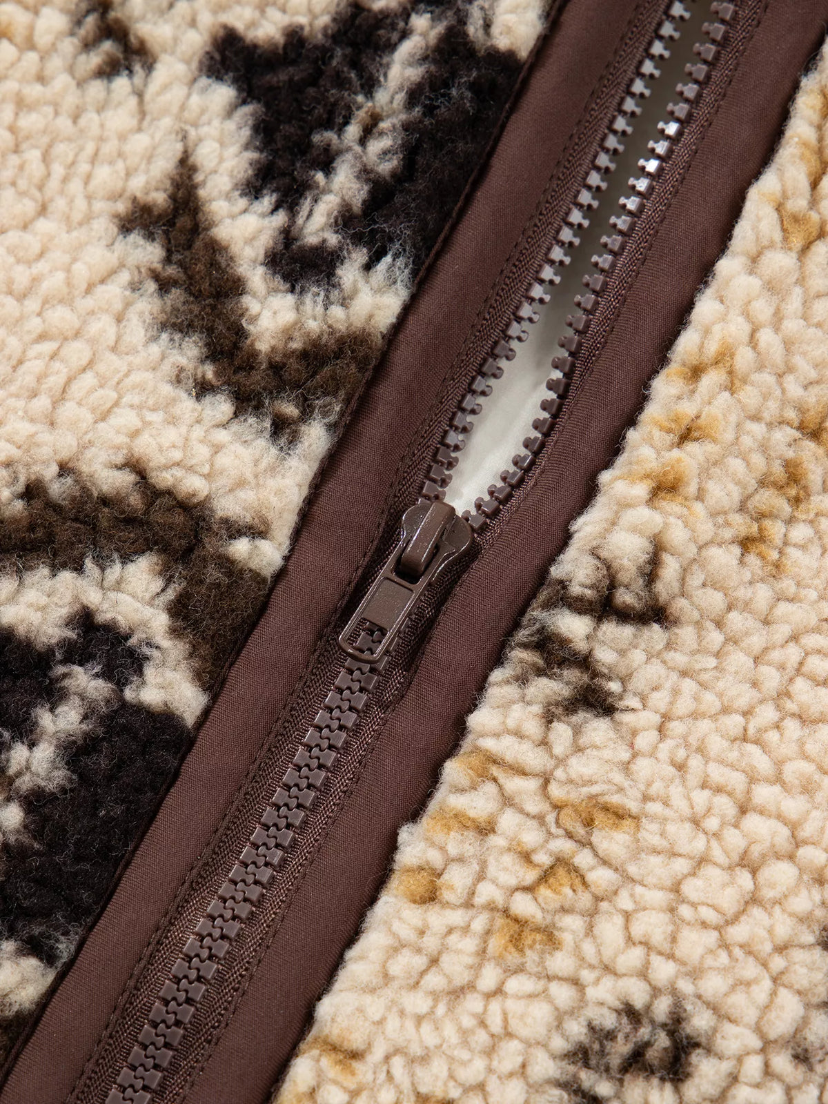 Aztec Print Quarter-Zip Sherpa Sweatshirt in khaki, construction detail