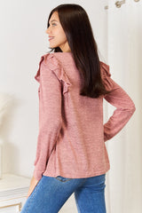 Trendsi Double Take Square Neck Ruffle Shoulder Long Sleeve T-Shirt -
