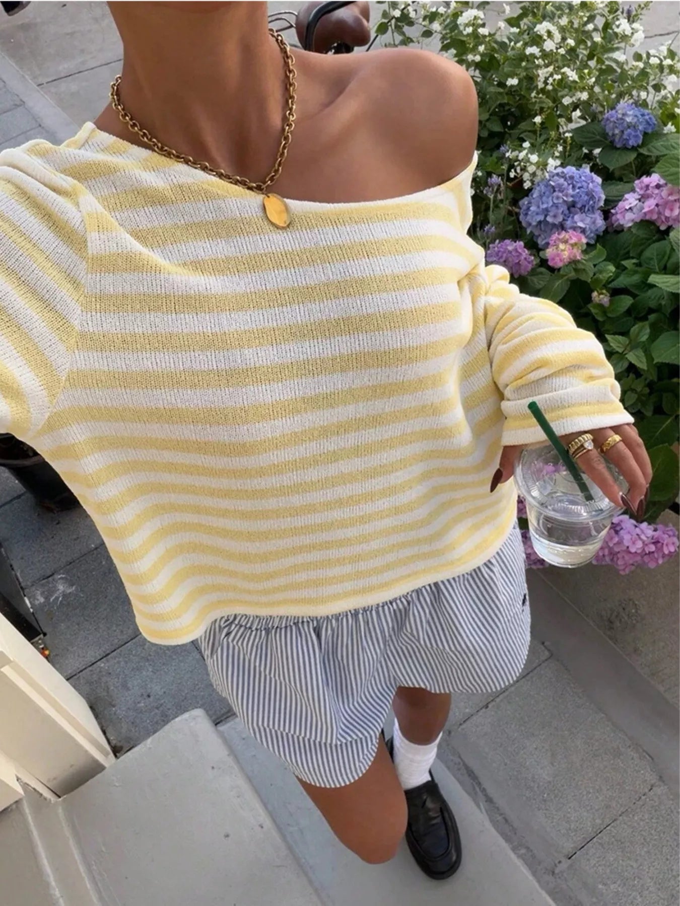 Trendsi Boat Neck Striped Long Sleeve T-Shirt -