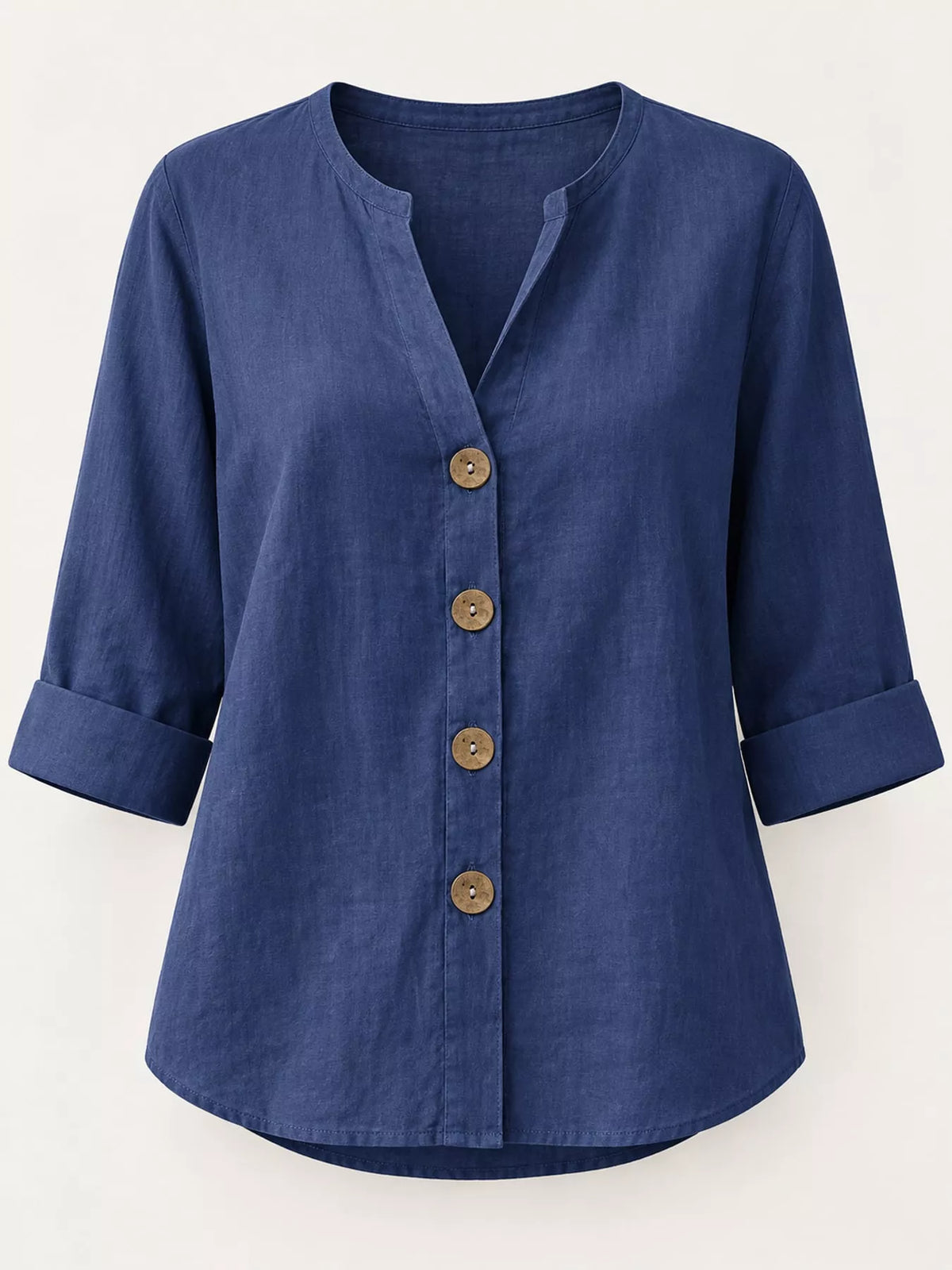 Notched-neck shirt, blue flat front