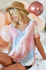 Trendsi BiBi Tie Dye French Terry V Neck Top -