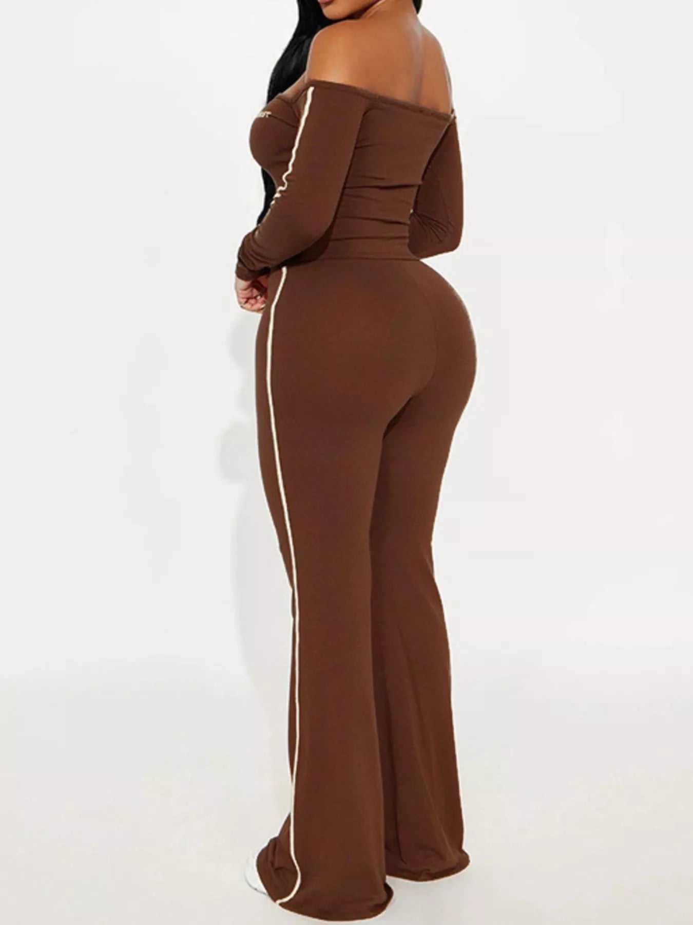 Trendsi Off-Shoulder Crop Top and Flare Pant Lounge Set -