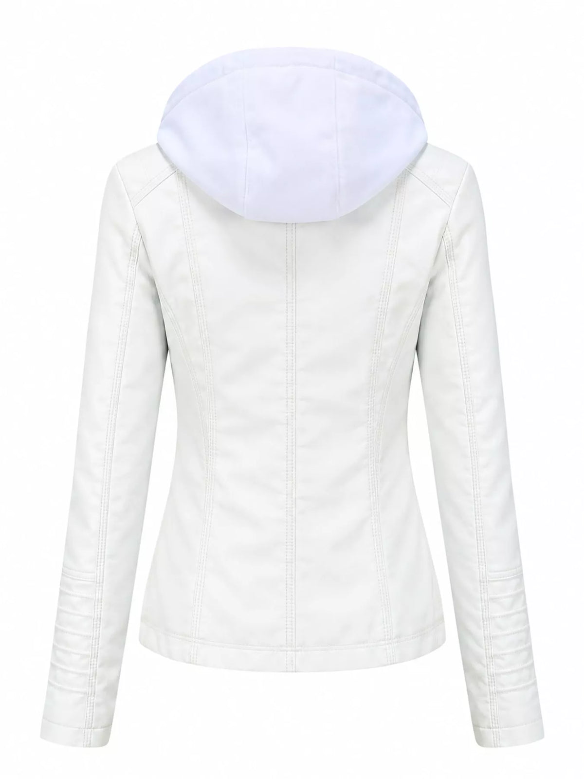 Hooded faux-leather jacket, white back
