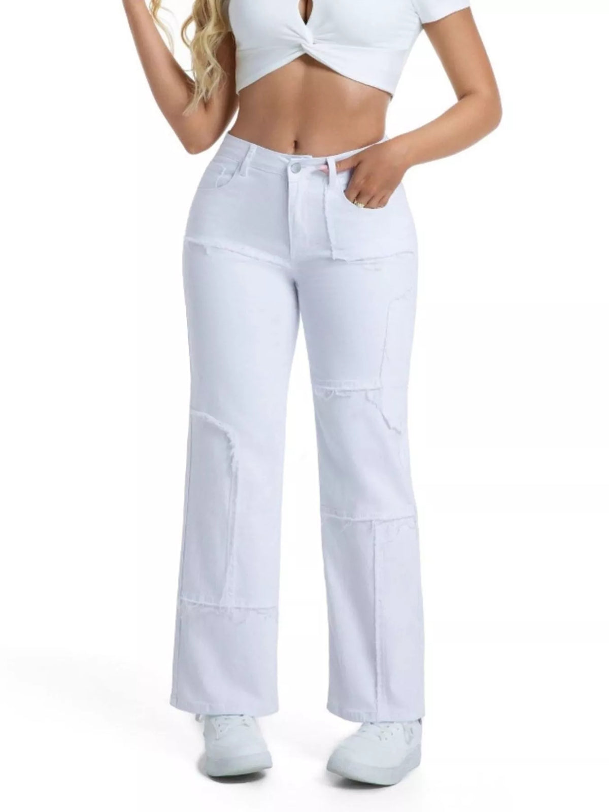 Frayed edge straight leg jeans