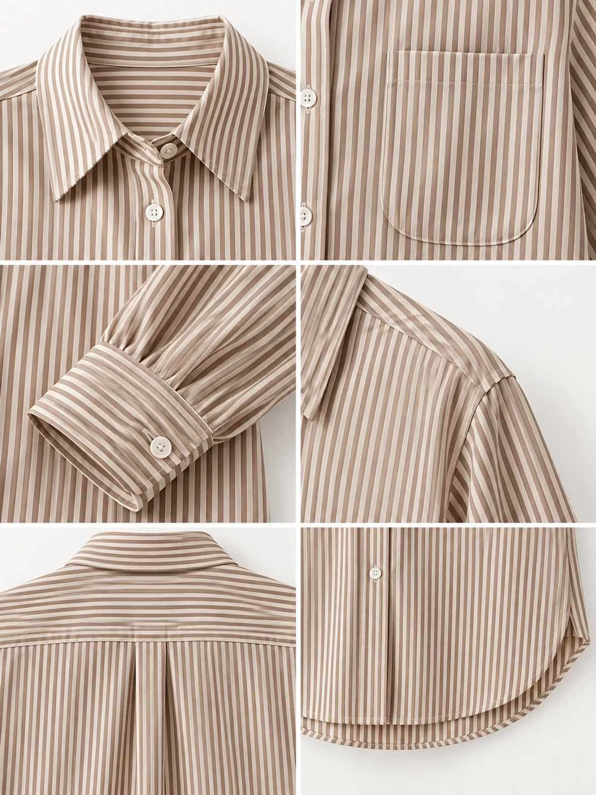 Striped long shirt, beige detail collage