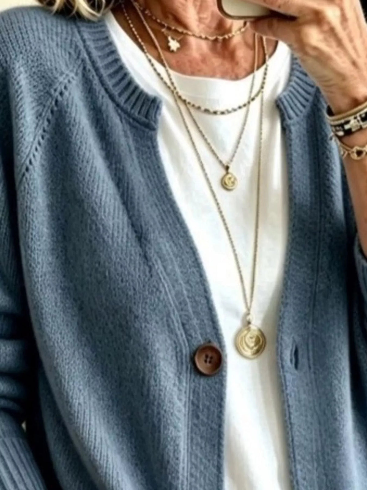 Women's Button Up Raglan Sleeve Cardigan in Sea Blue, alternate view