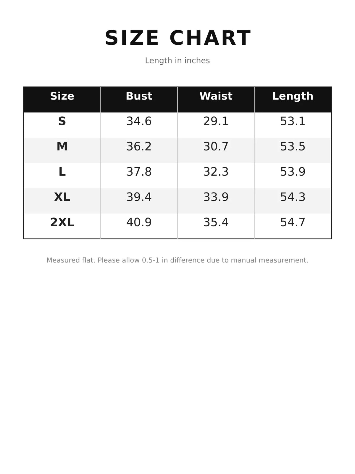 Slit Lace Sleeveless Maxi Dress — size and measurement chart