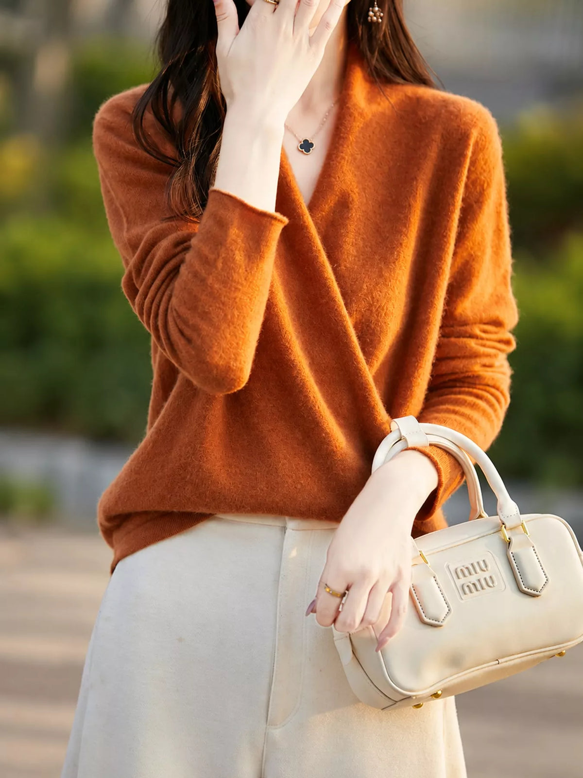 Surplice Long Sleeve Sweater — front view