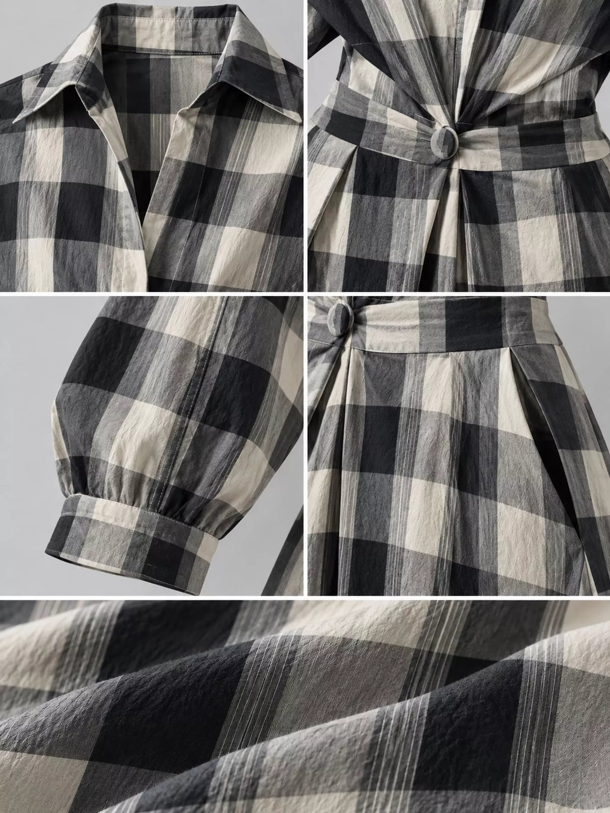 Collared Three-Quarter Sleeve Midi Shirt Dress — construction details