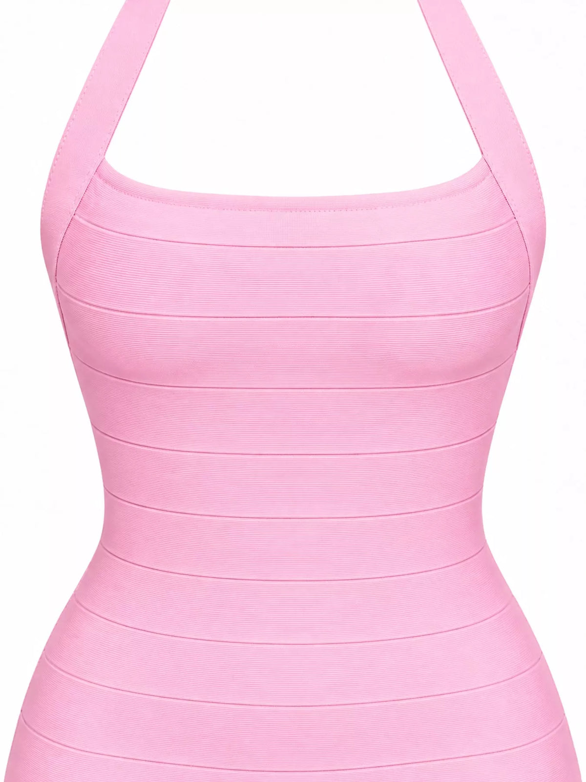 Pink halter neck bodycon dress, detail view