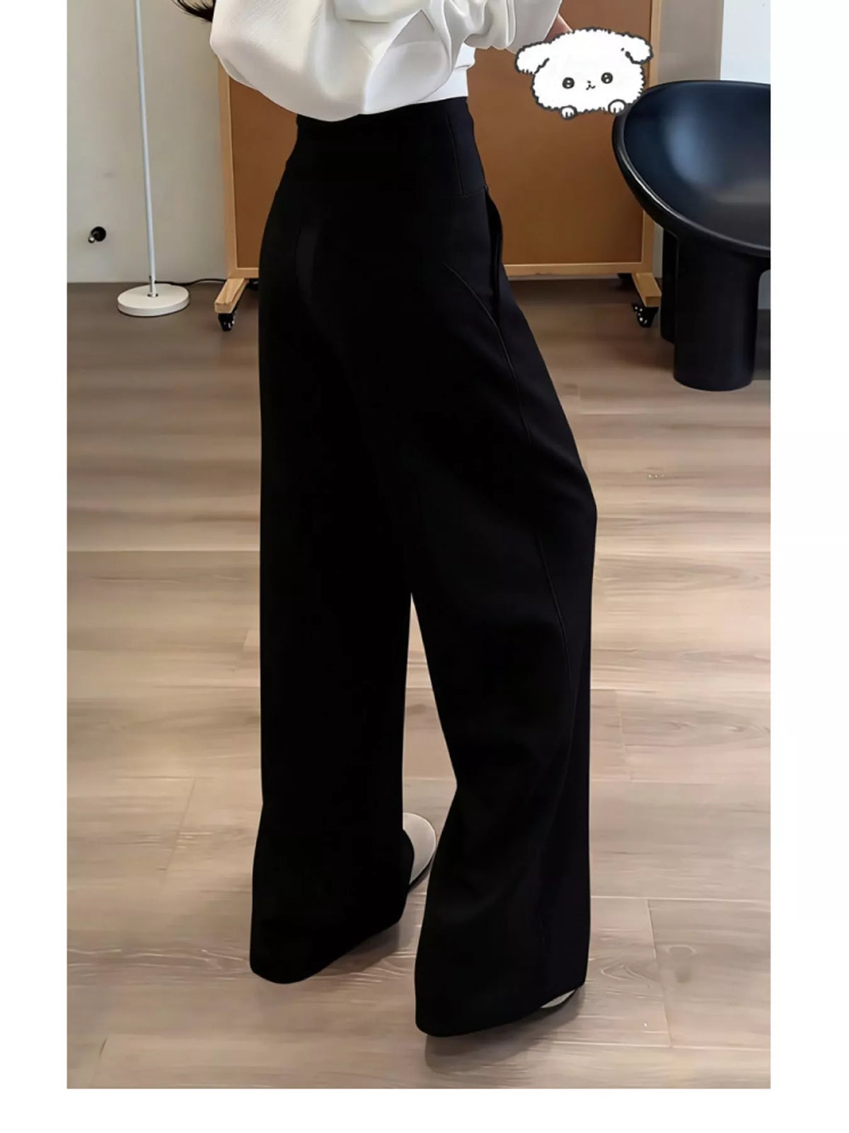 Black drawstring wide-leg pants — back view