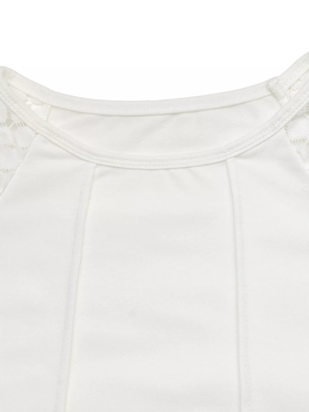 White lace raglan sleeve sweatshirt, crew neckline detail