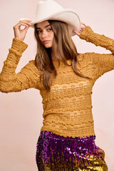 Trendsi BiBi Ruffles Detail Mardi Gras Color Flower Lace Top -