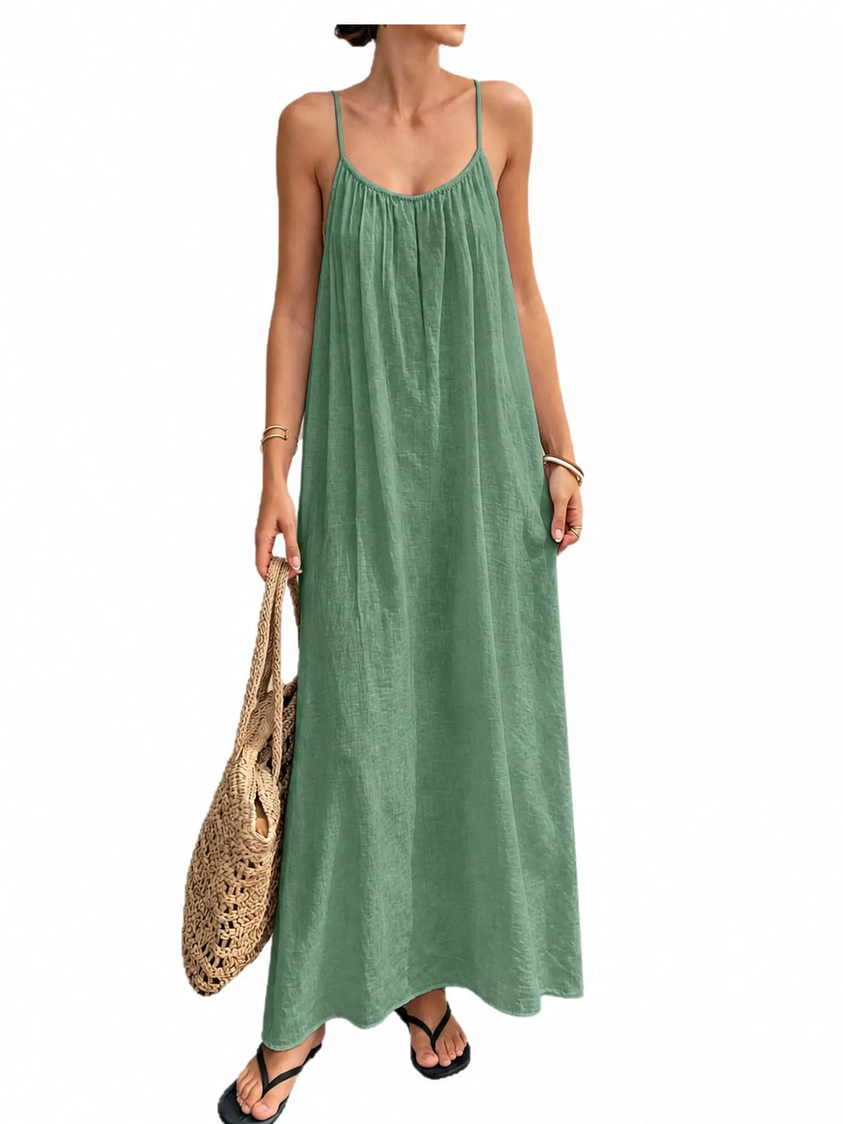 Backless Spaghetti Strap Maxi Dress — front view
