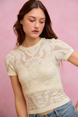 Trendsi SO ME Floral Perforated Seamless Active Short Sleeve Top -