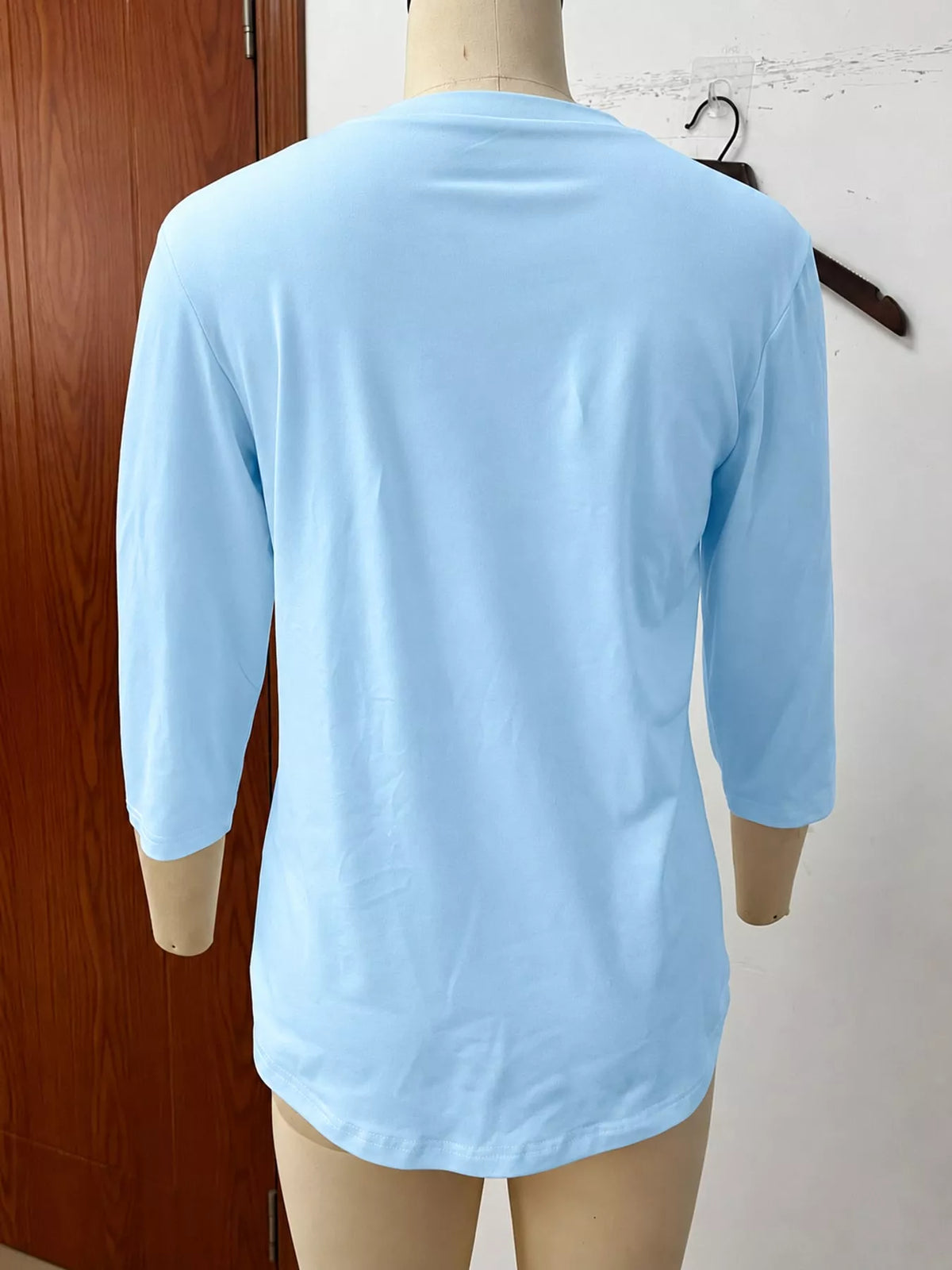 Light Blue v-neck half sleeve t-shirt, back view