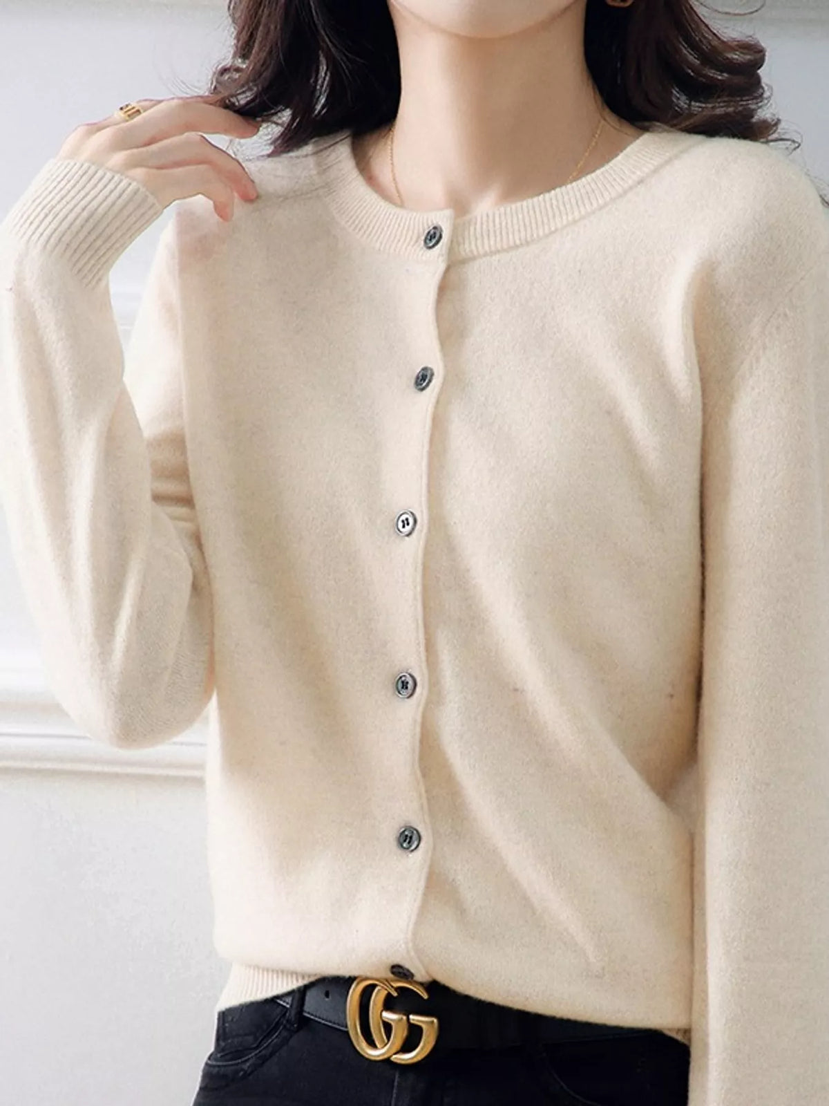 Button-down cardigan, cream front