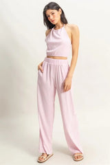 Trendsi HYFVE Striped Halter Neck Top and Pants Set - Pants