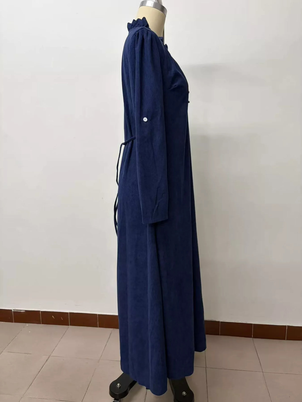 Frill-trim maxi dress, navy mannequin side