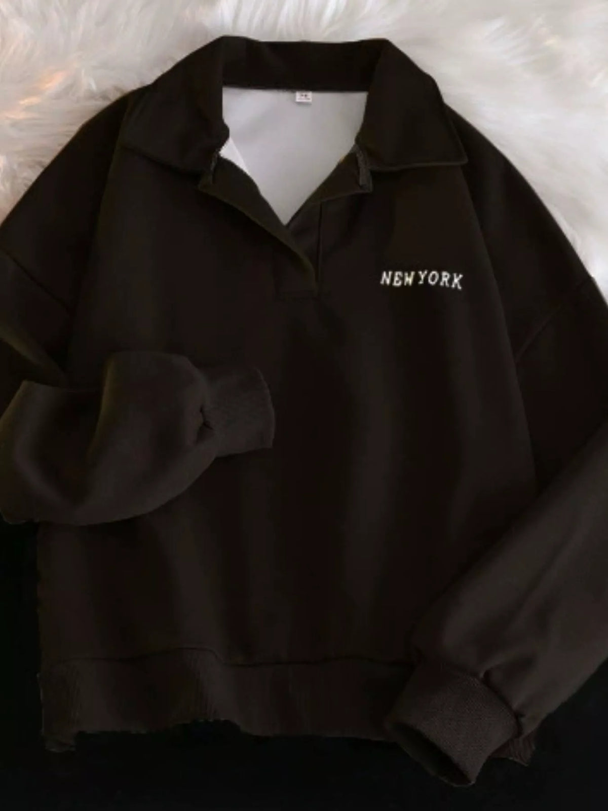 Black polo collar long sleeve sweatshirt