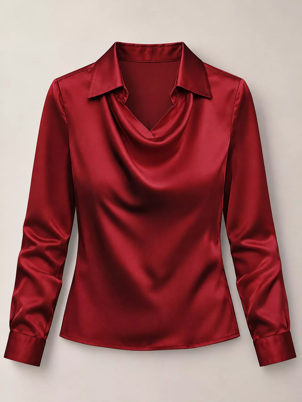 Burgundy satin cowl neck blouse