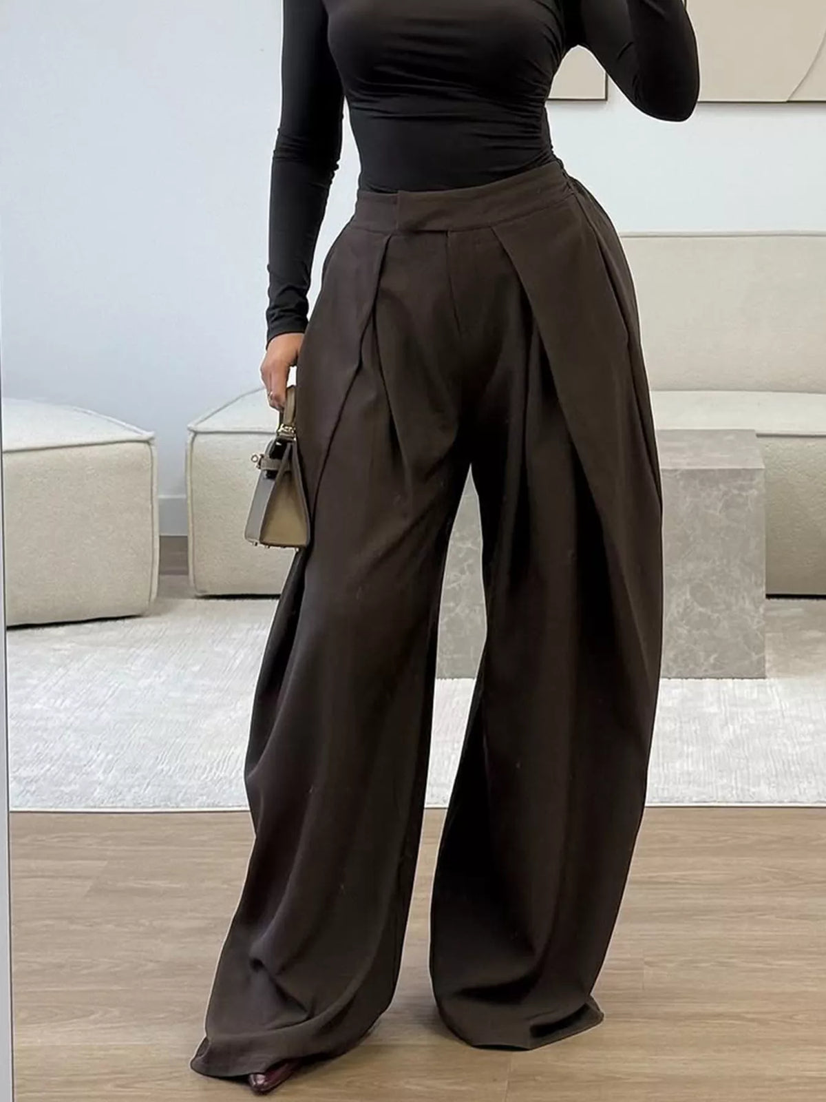 High-Waisted Pleated Wide-Leg Pants, front view