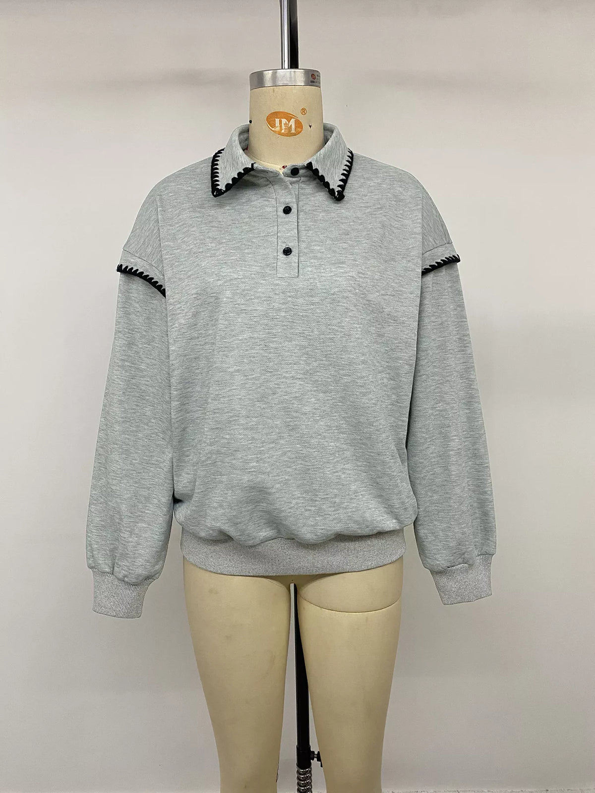 Trendsi Polo Collar Dropped Shoulder Sweatshirt -