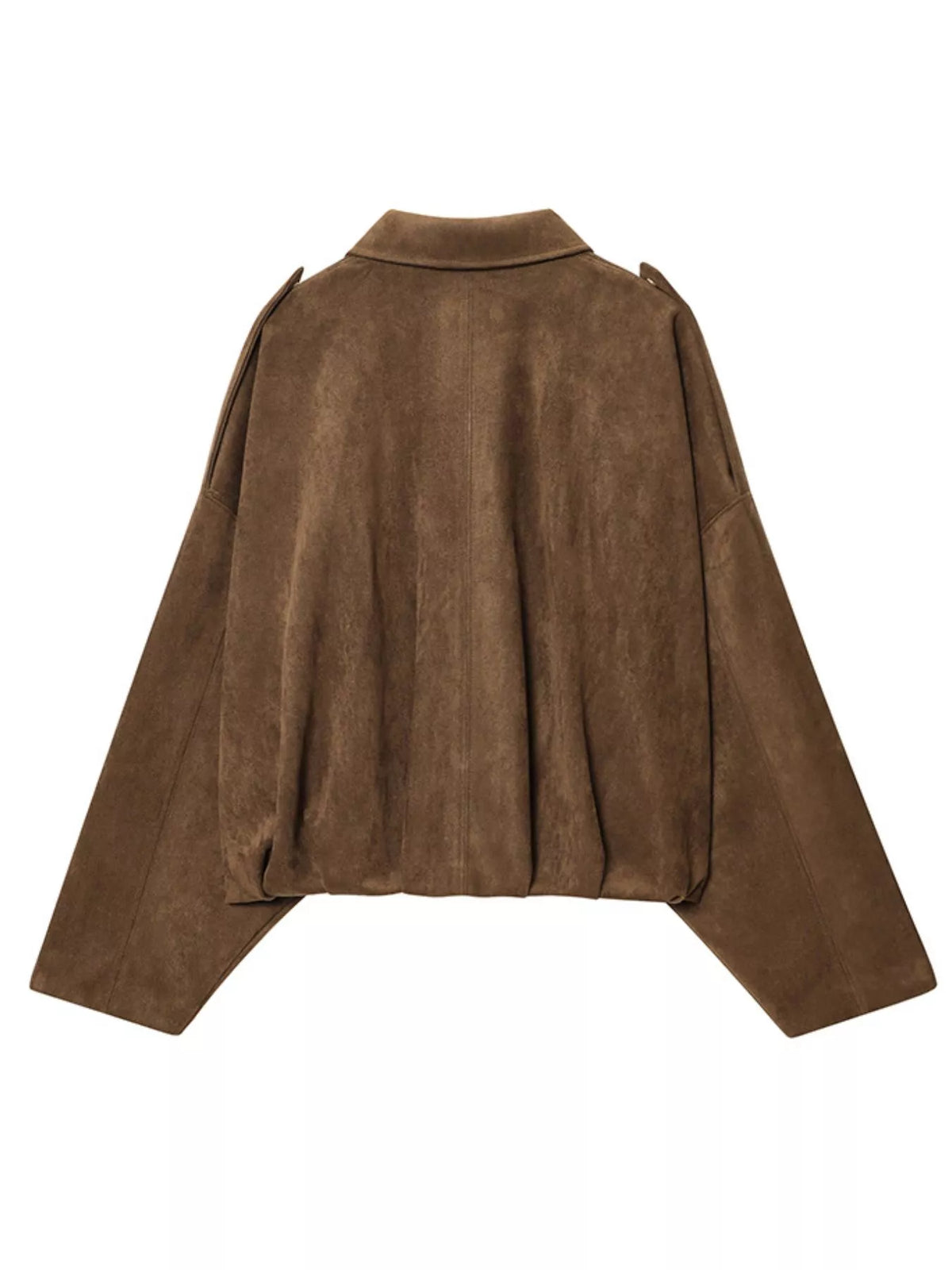 Faux Suede Collared Bomber Jacket — back view