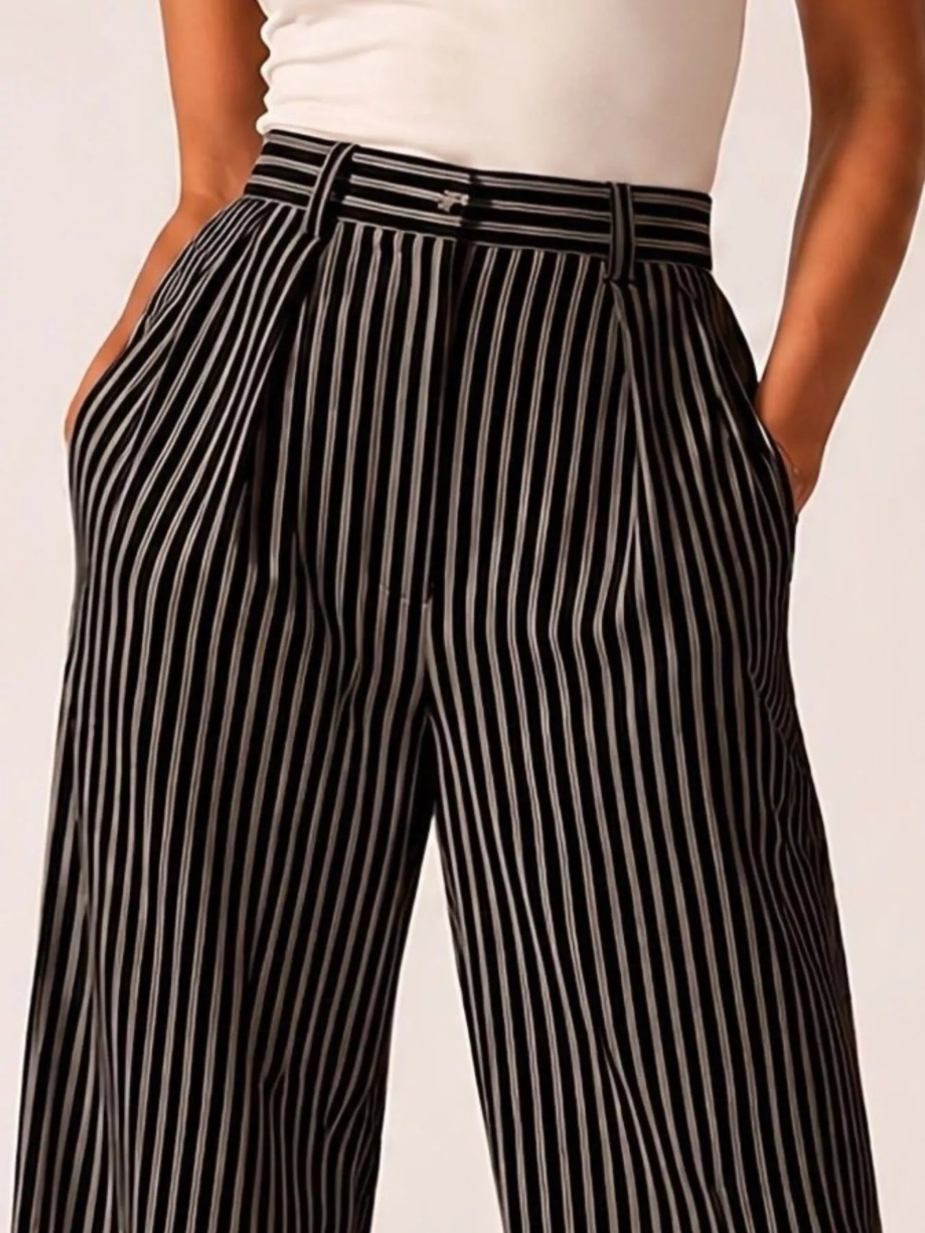 Trendsi High-Waisted Wide-Leg Striped Pants -