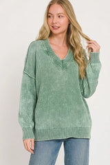 Trendsi Zenana Washed Deep V-neck Oversized Sweater -