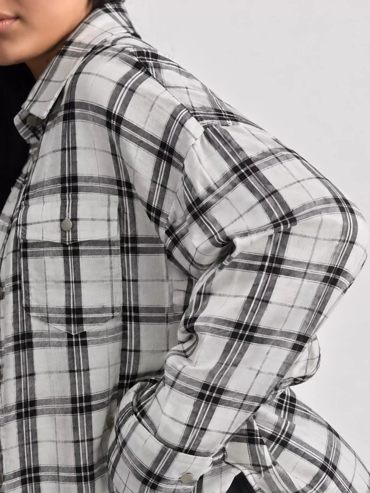 Black And White Plaid plaid button up shirt, detail view