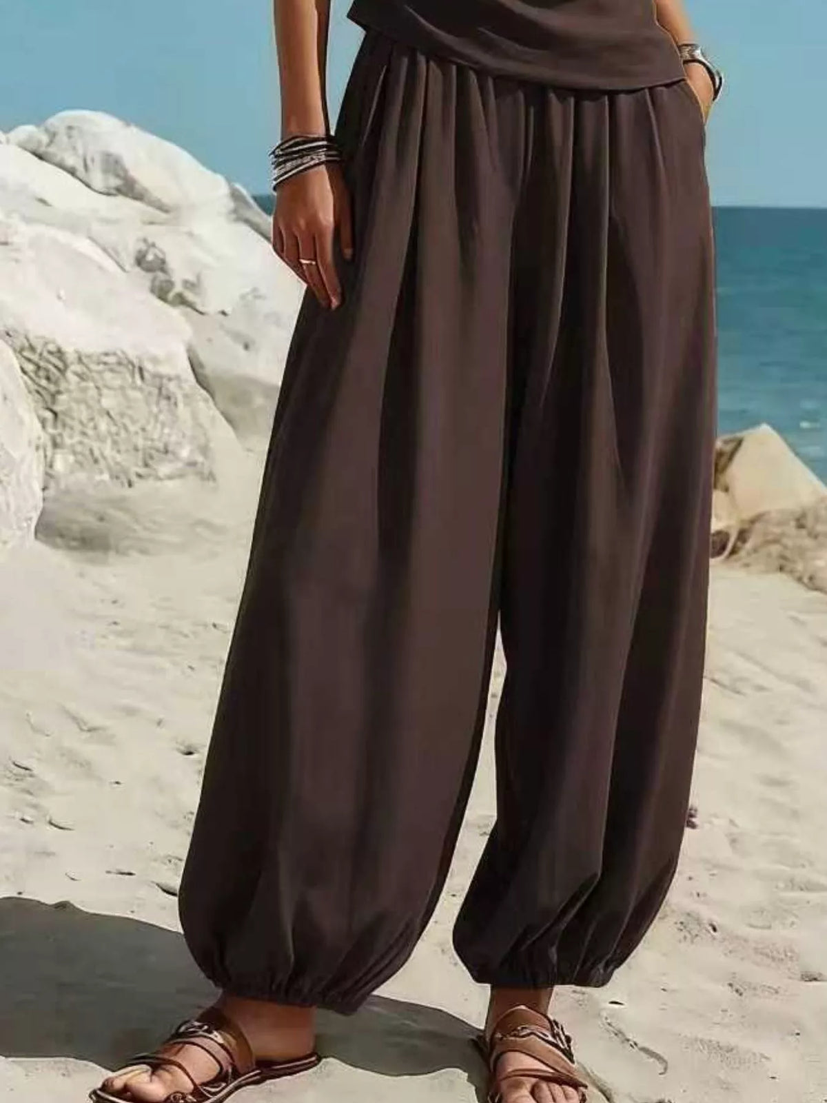 Women's One-Shoulder Sleeveless Top & Harem Pants Set — detail view