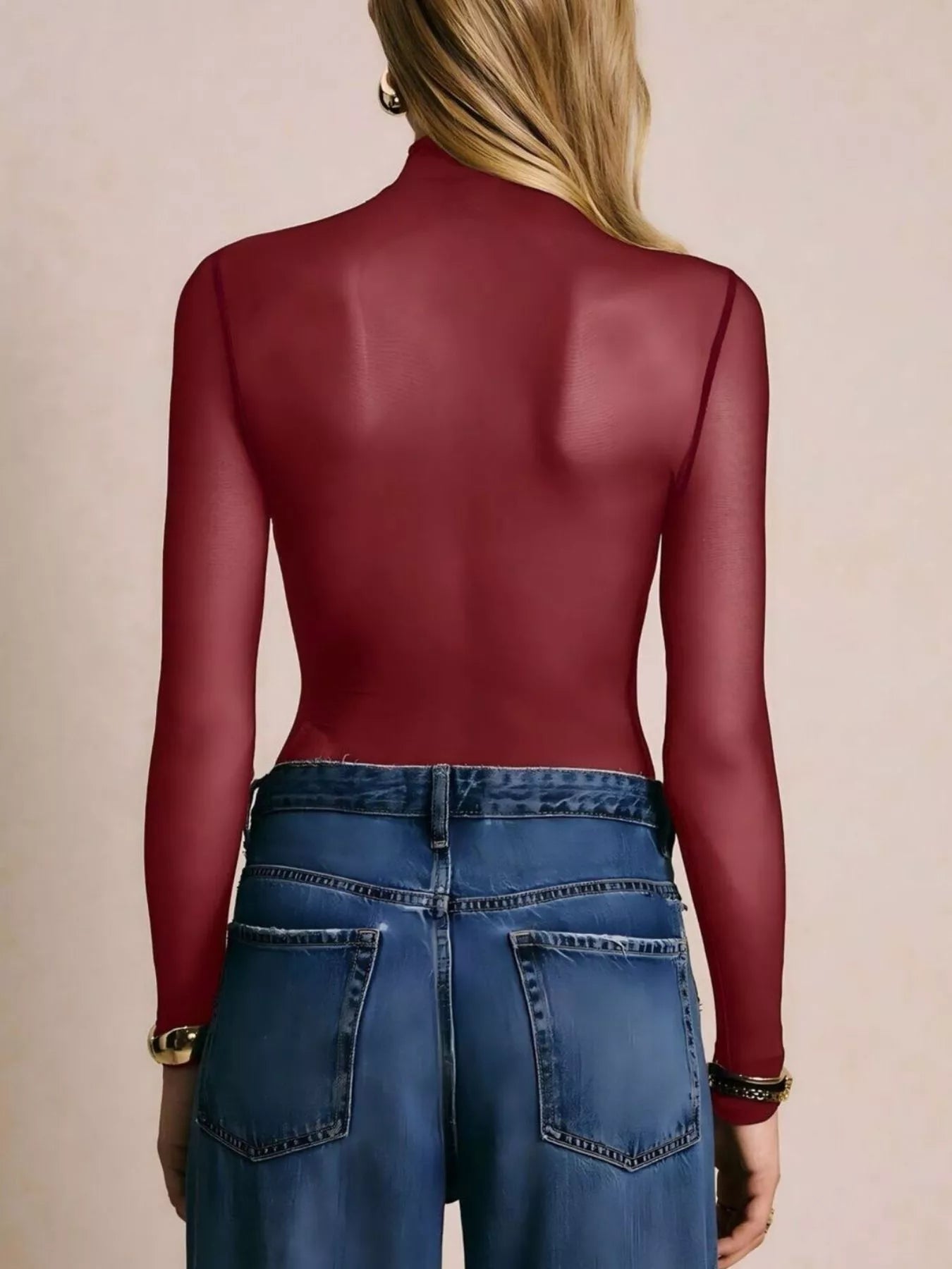 Trendsi Mesh Long Sleeve Bodysuit -