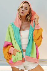 Trendsi Double Take Full Size Color Block Zip Up Hoodie -