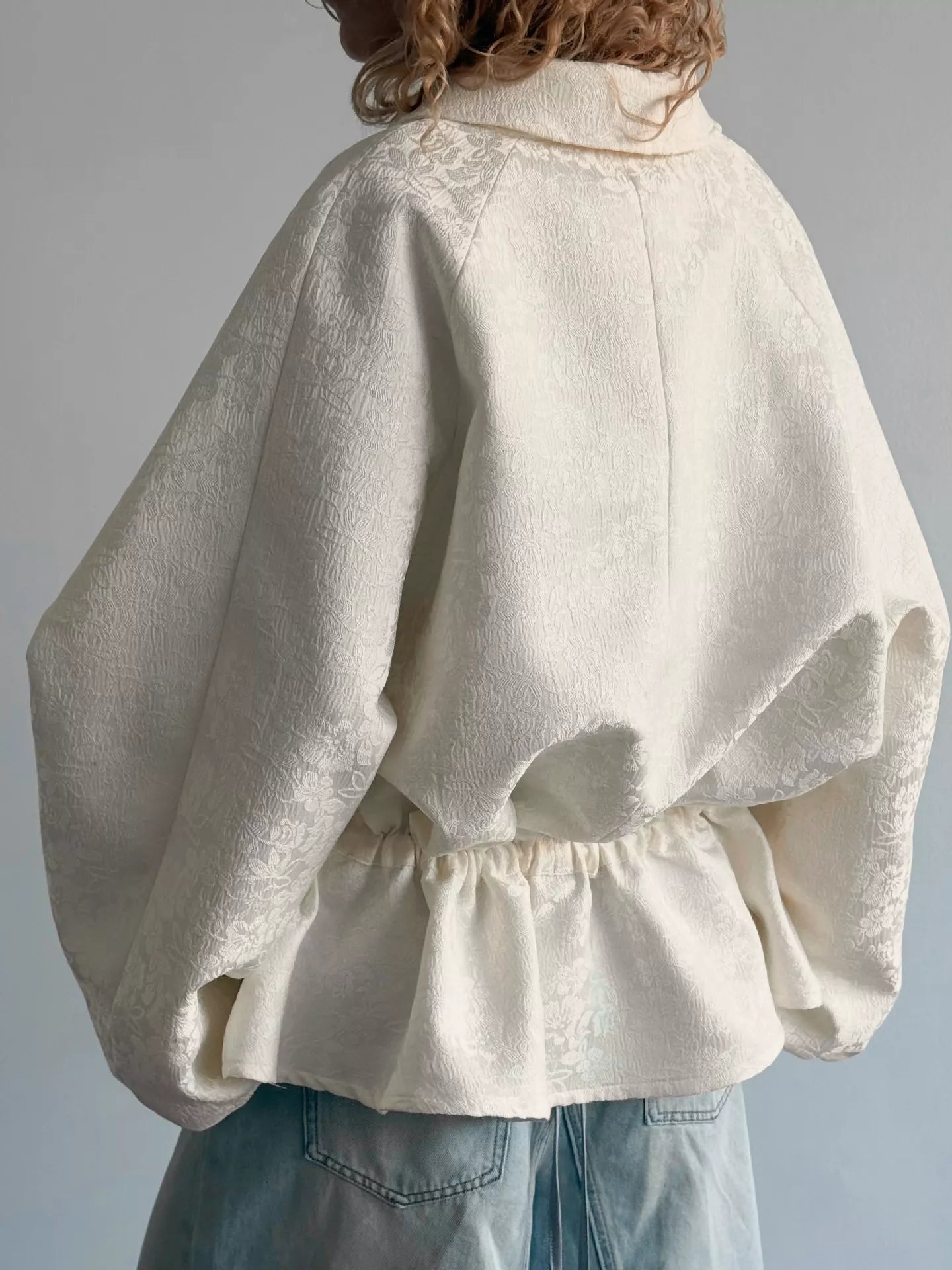 Trendsi Jacquard Bomber Jacket with Drawstring Waist -