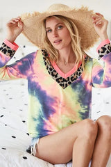 Trendsi BiBi Tie Dye Terry V-Neck Top -