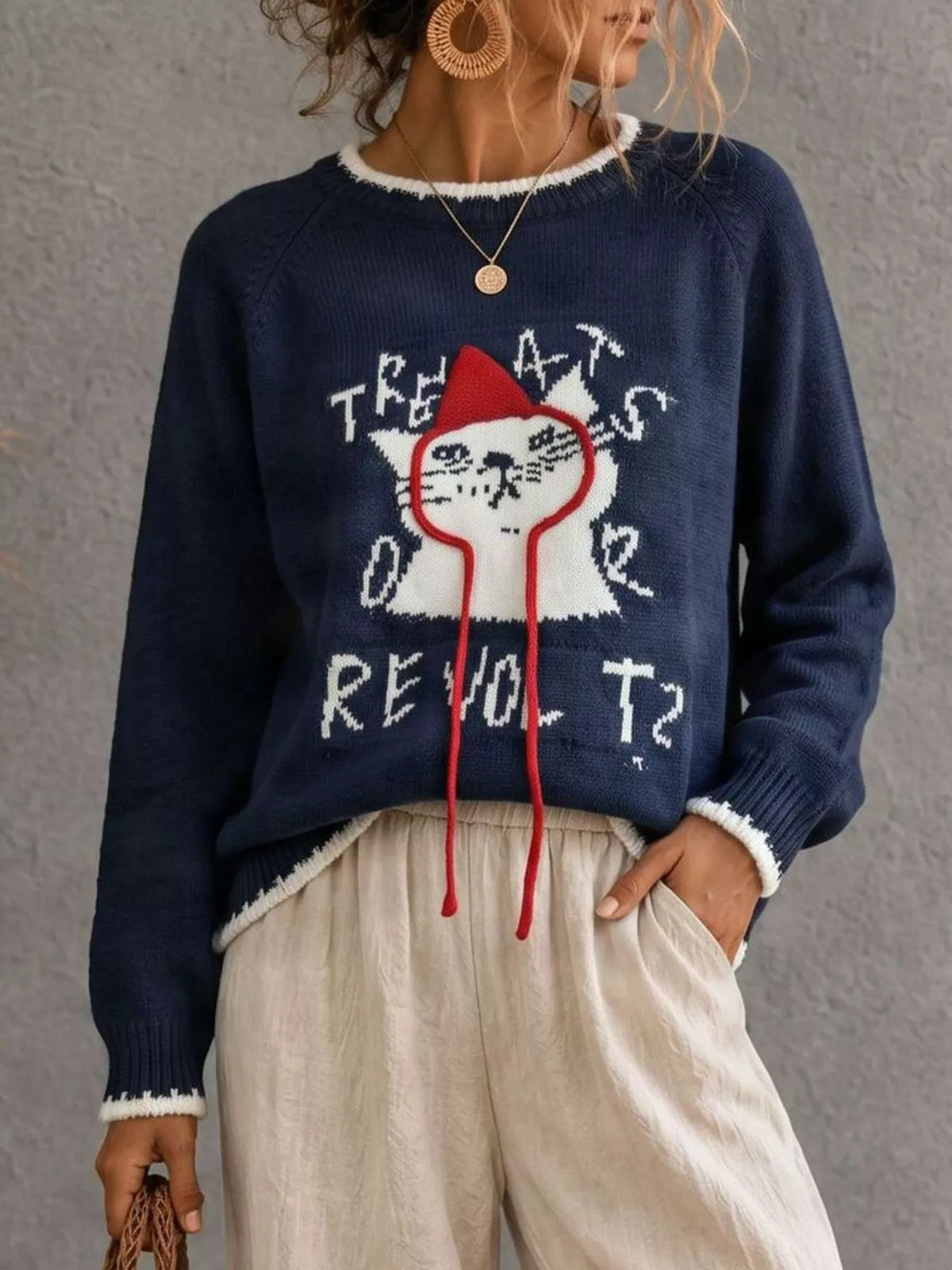 Trendsi Cat Raglan Sleeve Sweater -