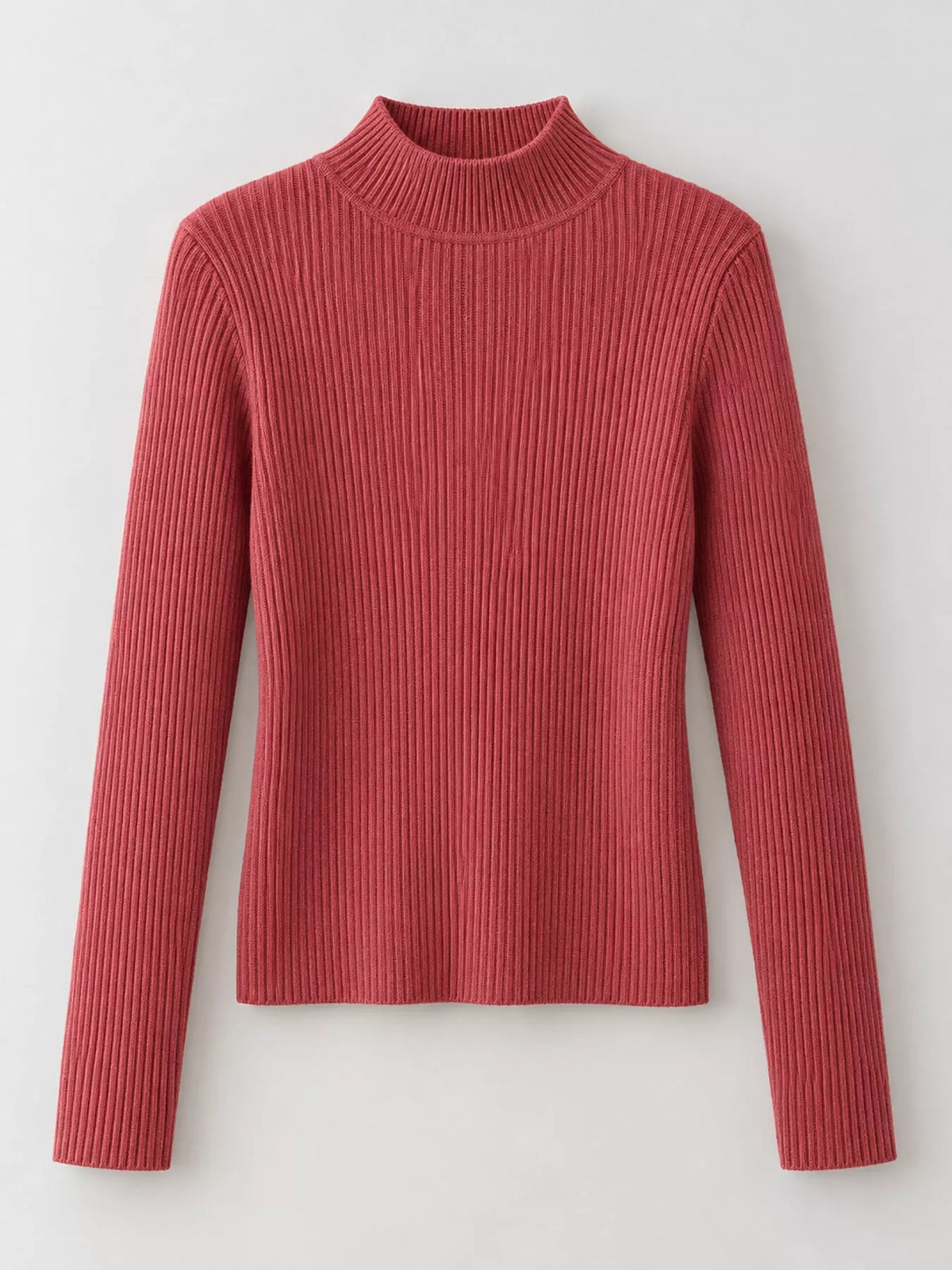 Rose ribbed mock neck long sleeve knit top