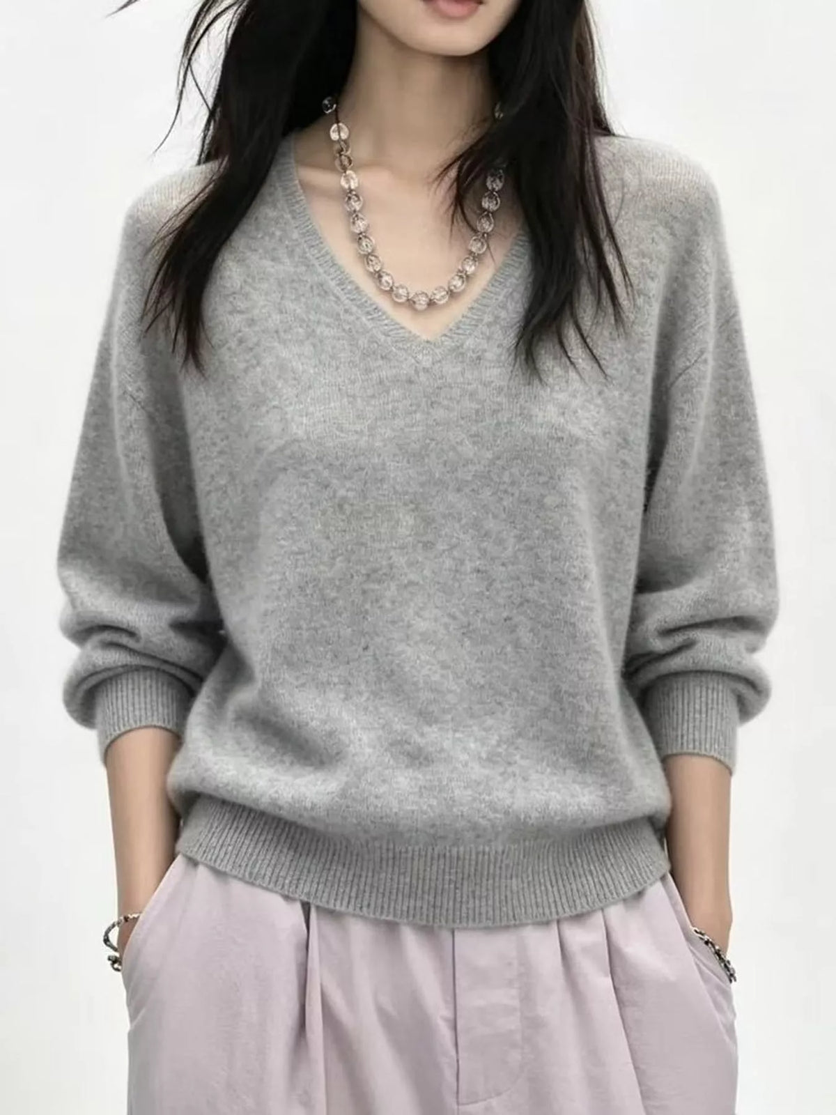 Light gray v-neck sweater