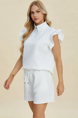 Trendsi Double Take Full Size Texture Flounce Sleeve Top and Shorts Set -