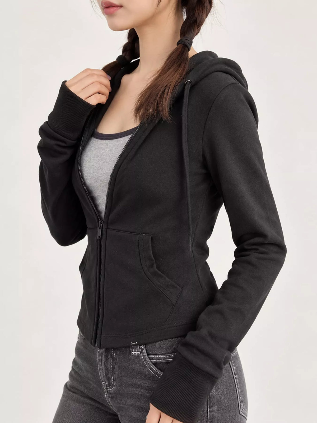 Drawstring hoodie, black side