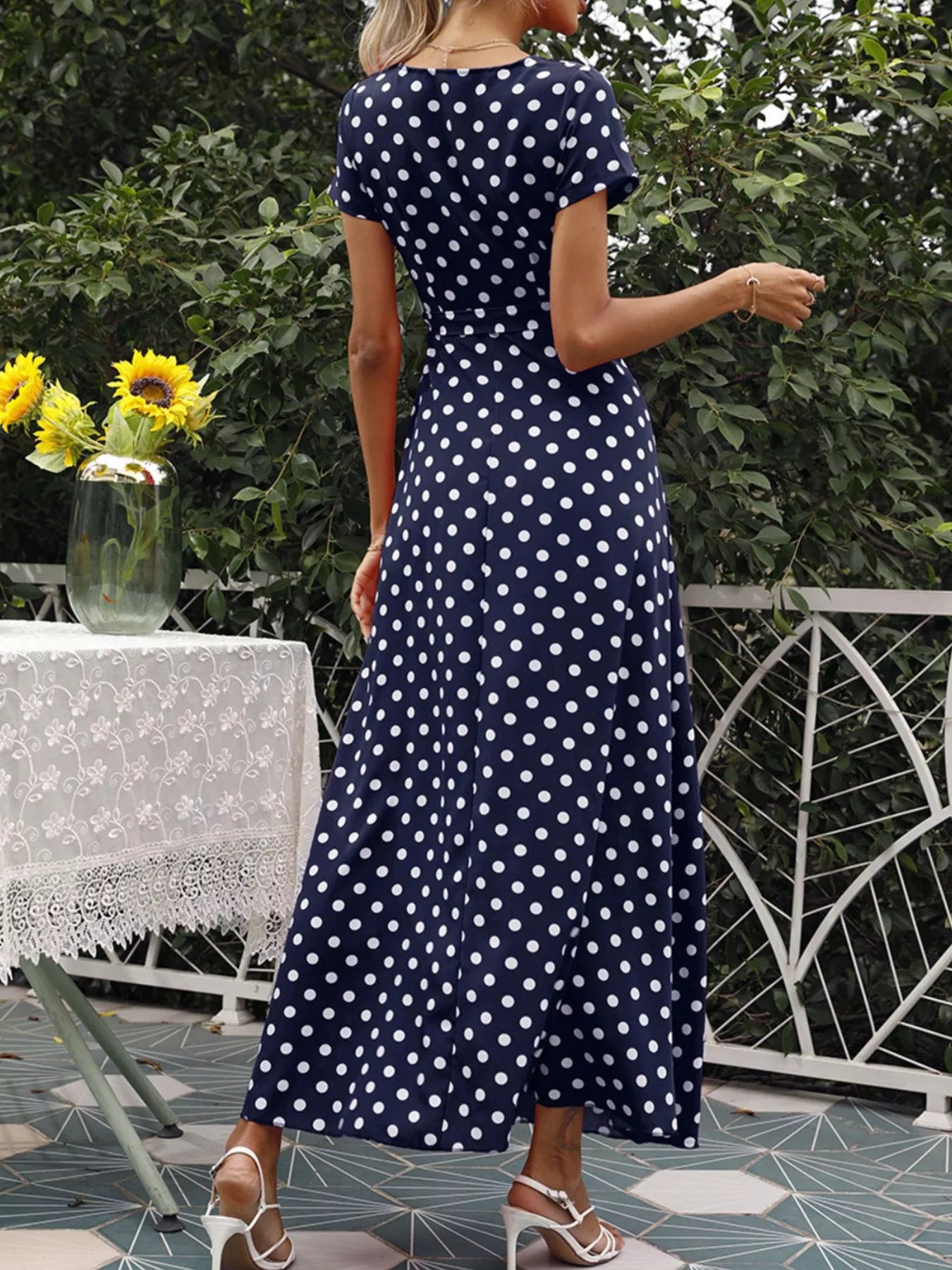 Trendsi Polka Dot Wrap Maxi Dress -
