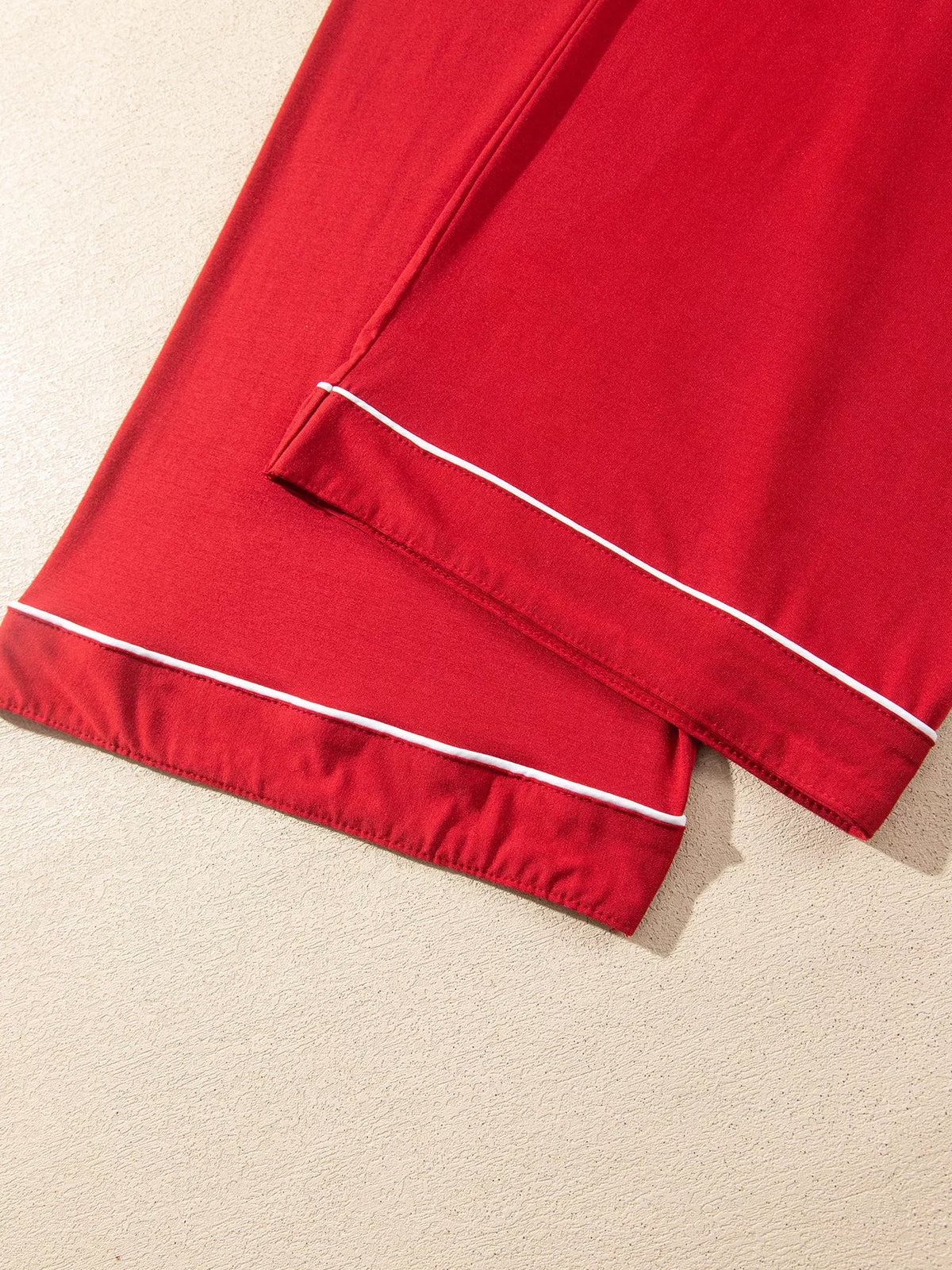 Deep Red bow pocket long sleeve pajama set